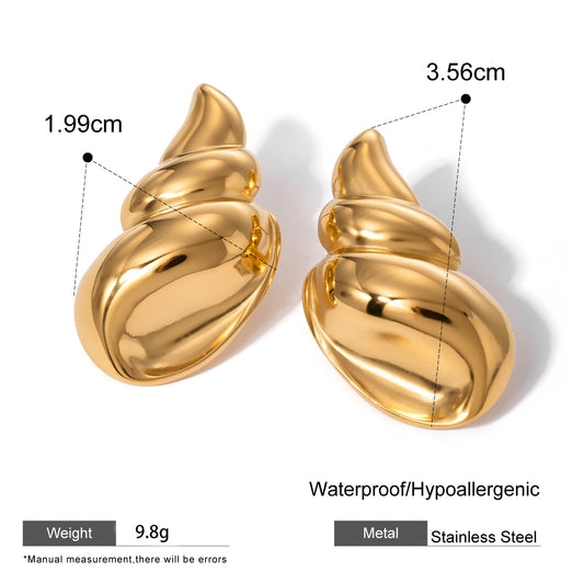 18k Gold Stainless Steel 3D Polished Conch Shell Earrings (Left & Right Pair)