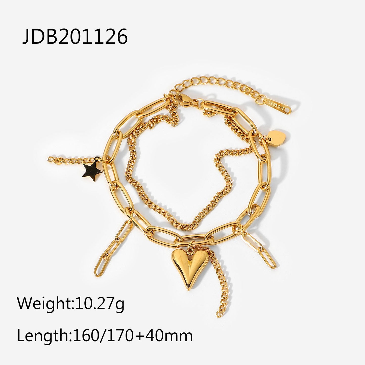 Three-Dimensional Heart and Star Pendant Double Layer Bracelet