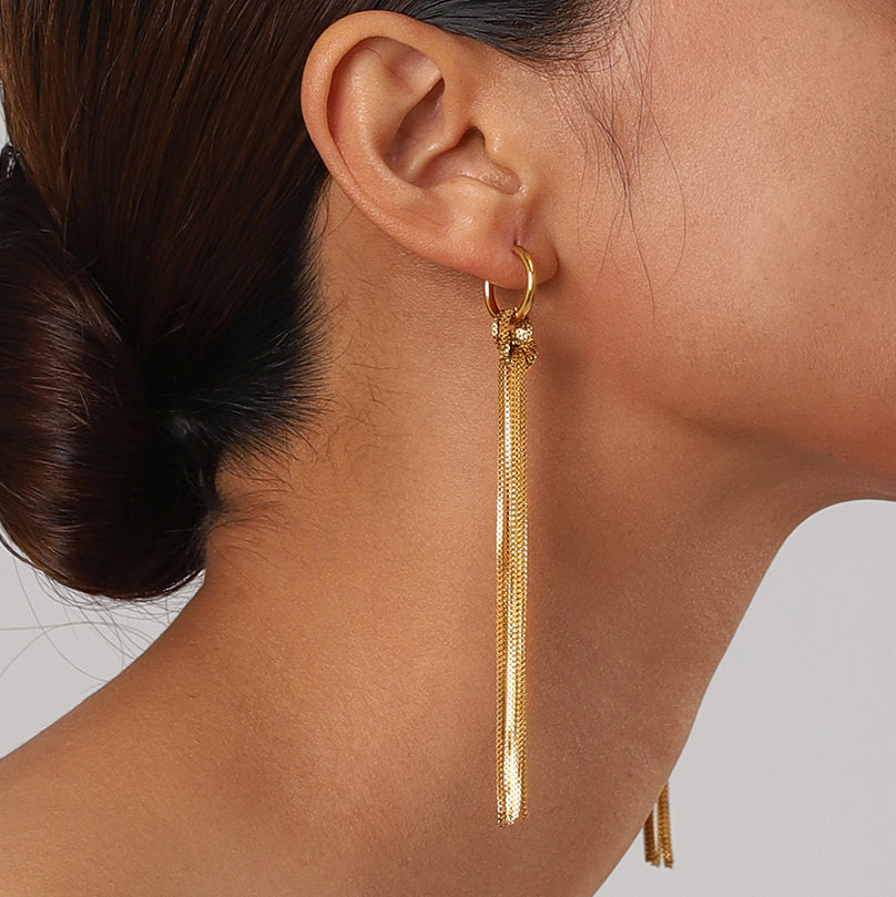 18k Gold Stainless Steel Snake Chain Knot and Tassel Earrings