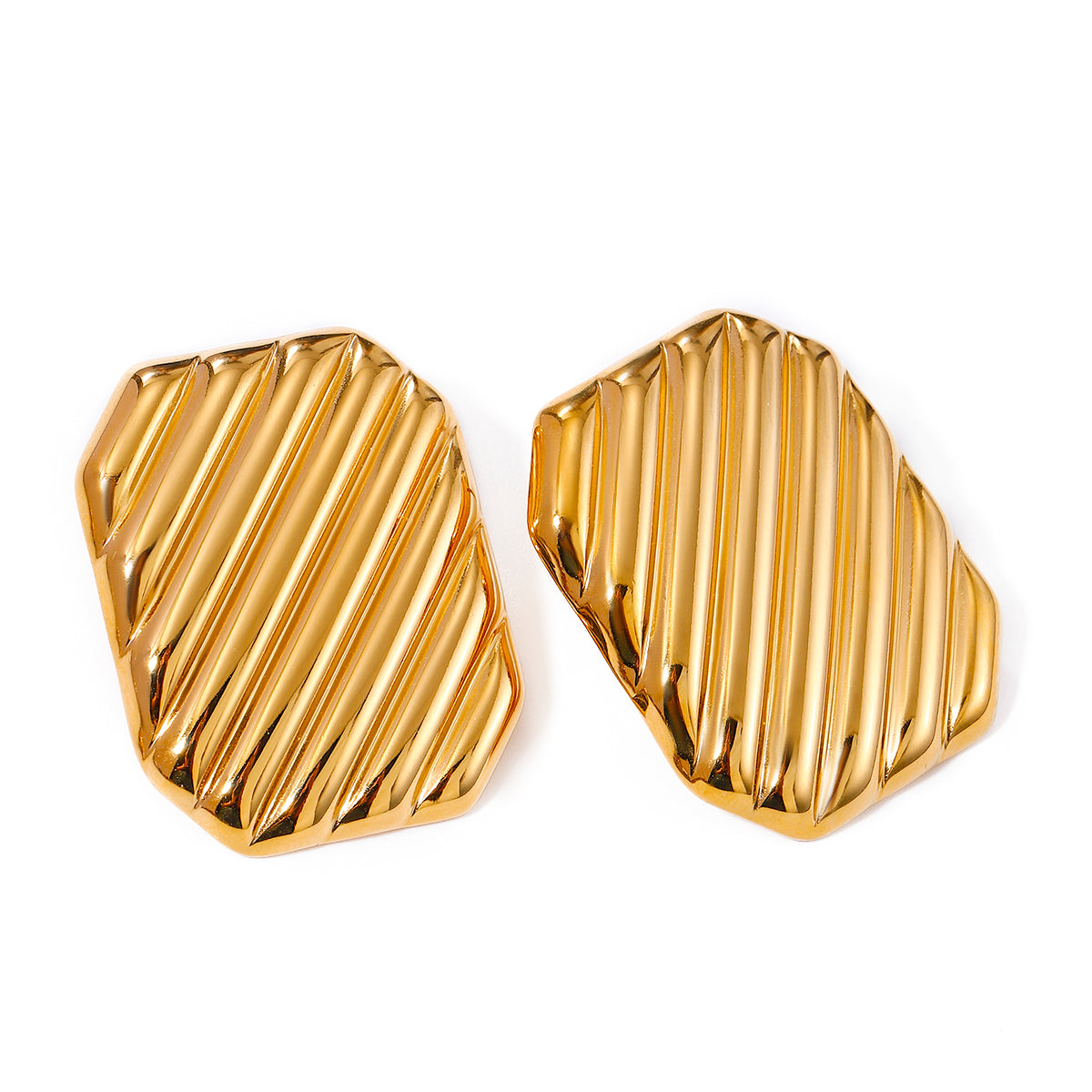 18K Gold Stainless Steel Rectangular Diagonal Stripe Earrings