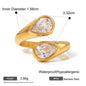 18K Gold / Silver Stainless Steel Zircon Asymmetric Open Waterdrop Zircon Ring