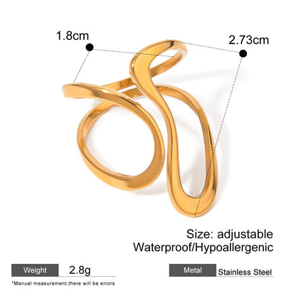 18k Gold Stainless Steel Smooth Line Irregular Open Ring