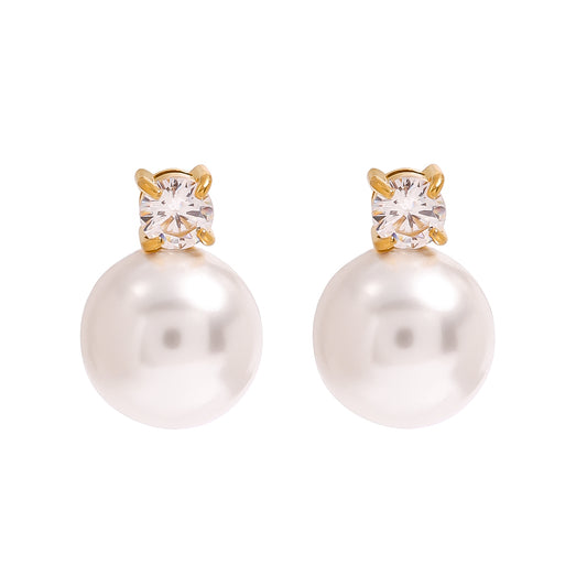 18k Gold Stainless Steel with Pearl Shell Bead Earrings