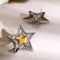 Gold Stainless Steel Two-Tone Convex Five-Pointed Star Earrings