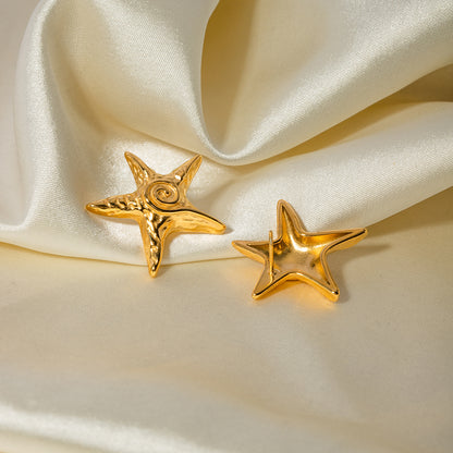 18K Gold Stainless Steel Starfish Swirl Textured Stud Earrings