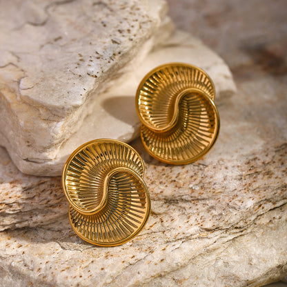 18K Gold Stainless Steel Water Drop Textured Spiral Earrings