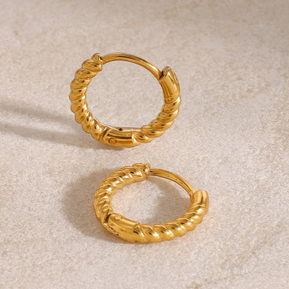 18k Gold Stainless Steel Simple Daily Twisted Hoop Earrings