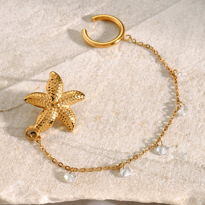 18K Gold Stainless Steel Starfish and Zircon Ear Cuff (1PC)