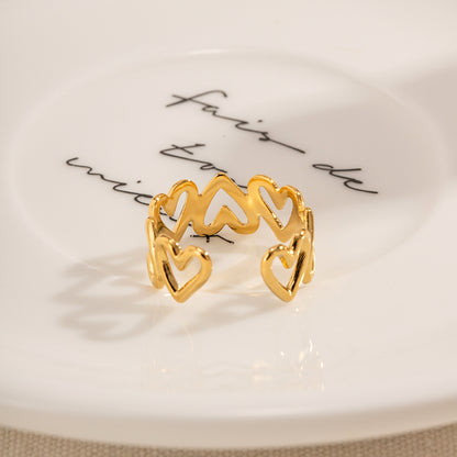 18K Gold Stainless Steel Hollow Heart Ring