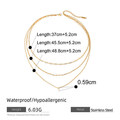 18k Gold Stainless Steel with Diamond Paperclip Twist O-Ring Chain Pendant Three-Layer Necklace