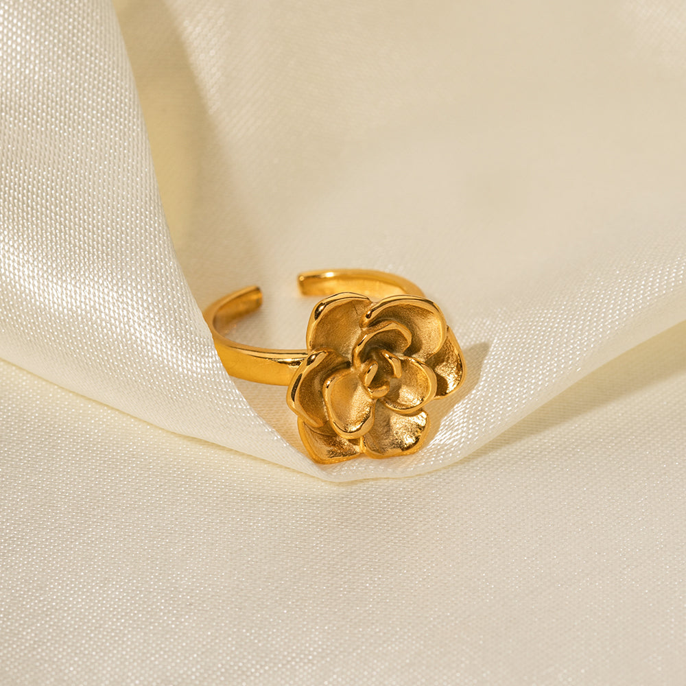 18k Gold Stainless Steel Camellia Open Ring