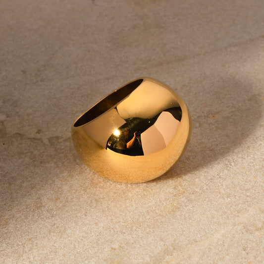 Exaggerated 18K Gold Stainless Steel Spherical Ring