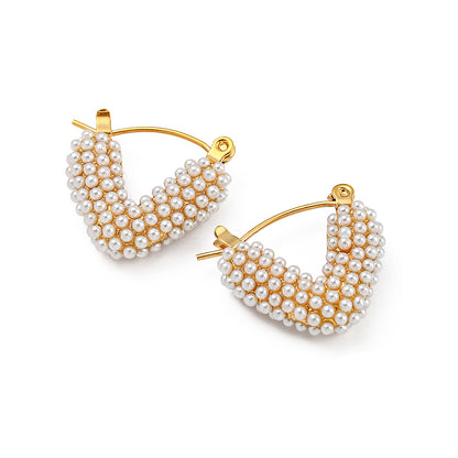 18K Gold Stainless Steel Fashion V-Shaped Plastic Pearl Earrings