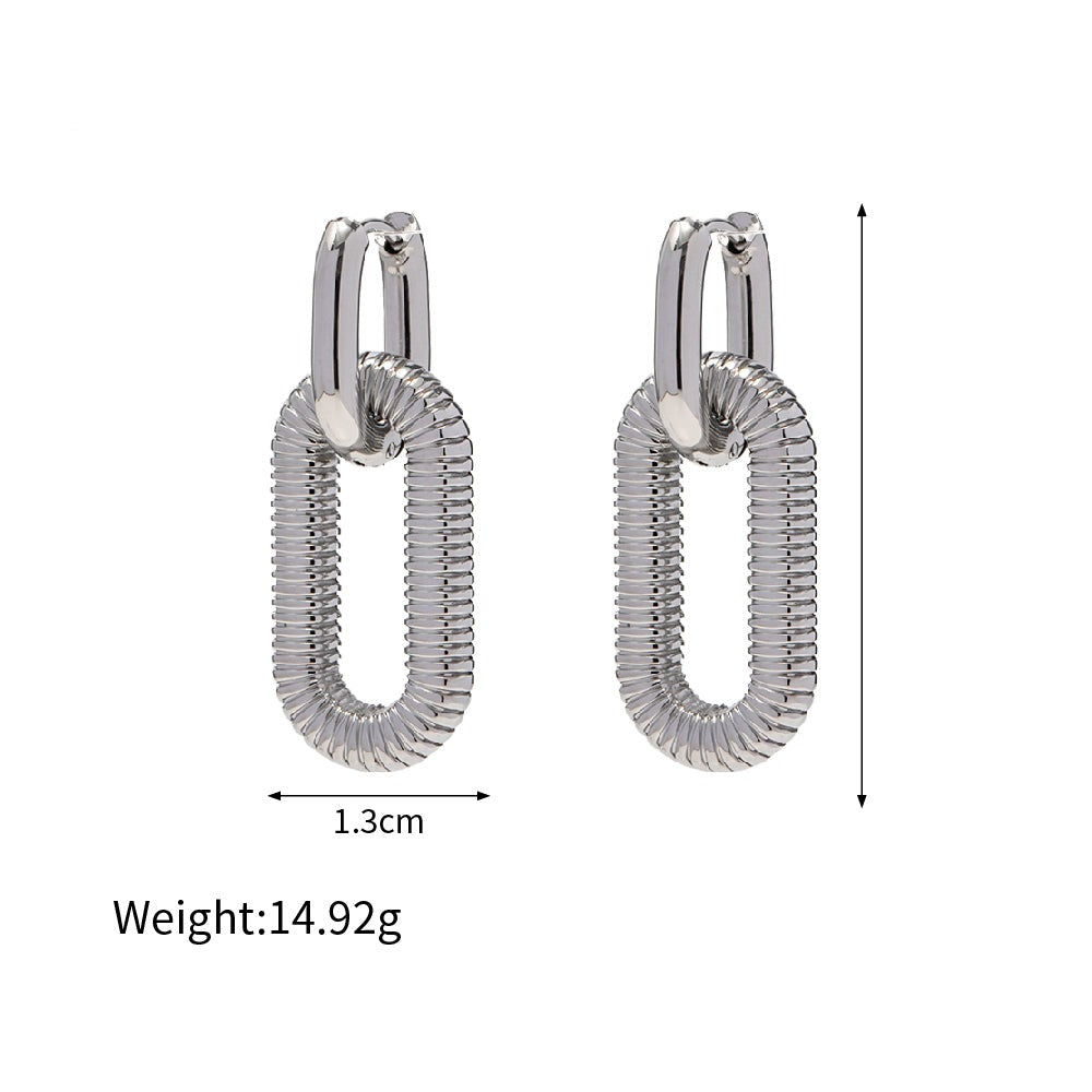 Exaggerated 18K Stainless Steel Grooved Chain Pendant Earrings