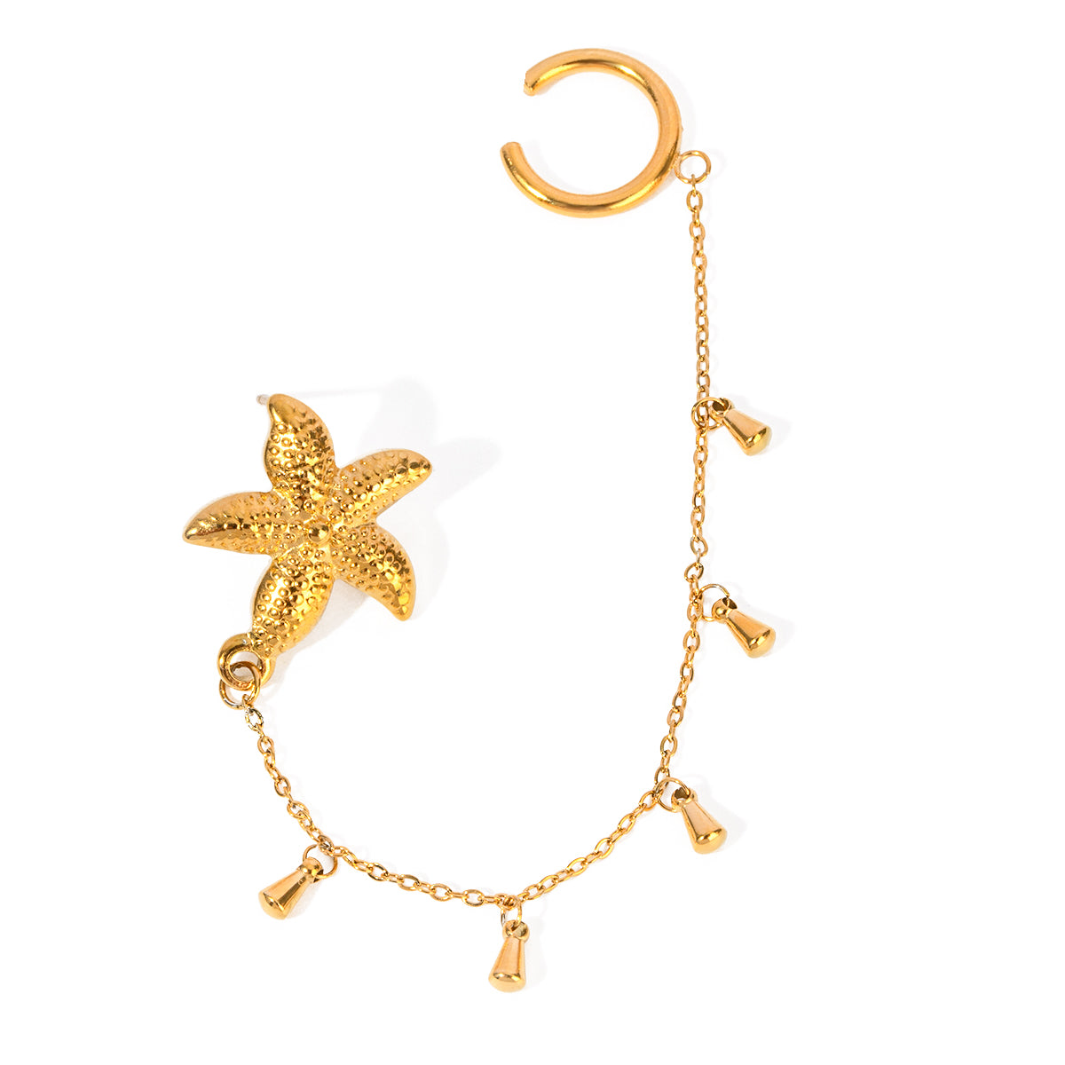 18K Gold Stainless Steel Starfish and Water Drop Ear Cuff 10cm（1PC）