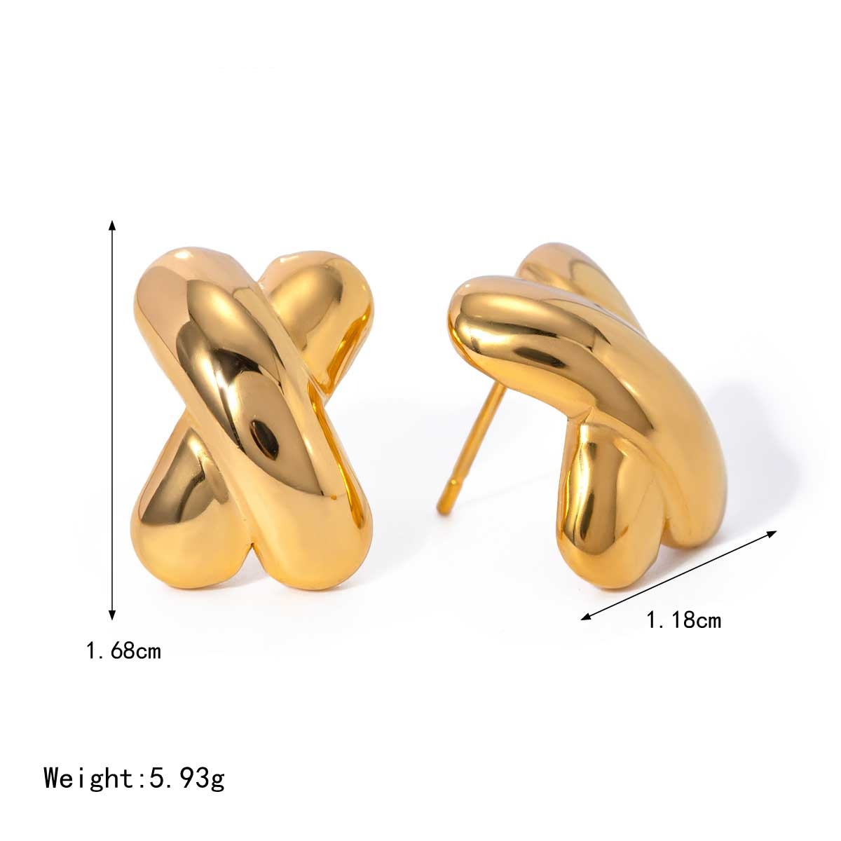 18K Gold Stainless Steel Wide X-Shaped Stud Earrings