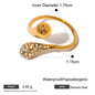 18K Gold Stainless Steel Asymmetric Waterdrop Rhinestone Open Ring