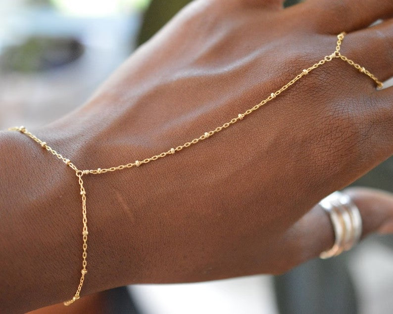 18K Gold Stainless Steel Seed Bead Chain Finger-Link Bracelet