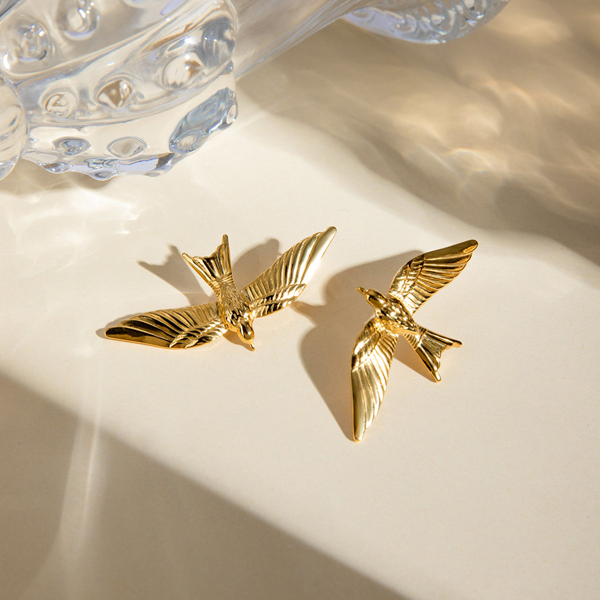 18k Gold Stainless Steel Vintage 3D Flying Bird Earrings