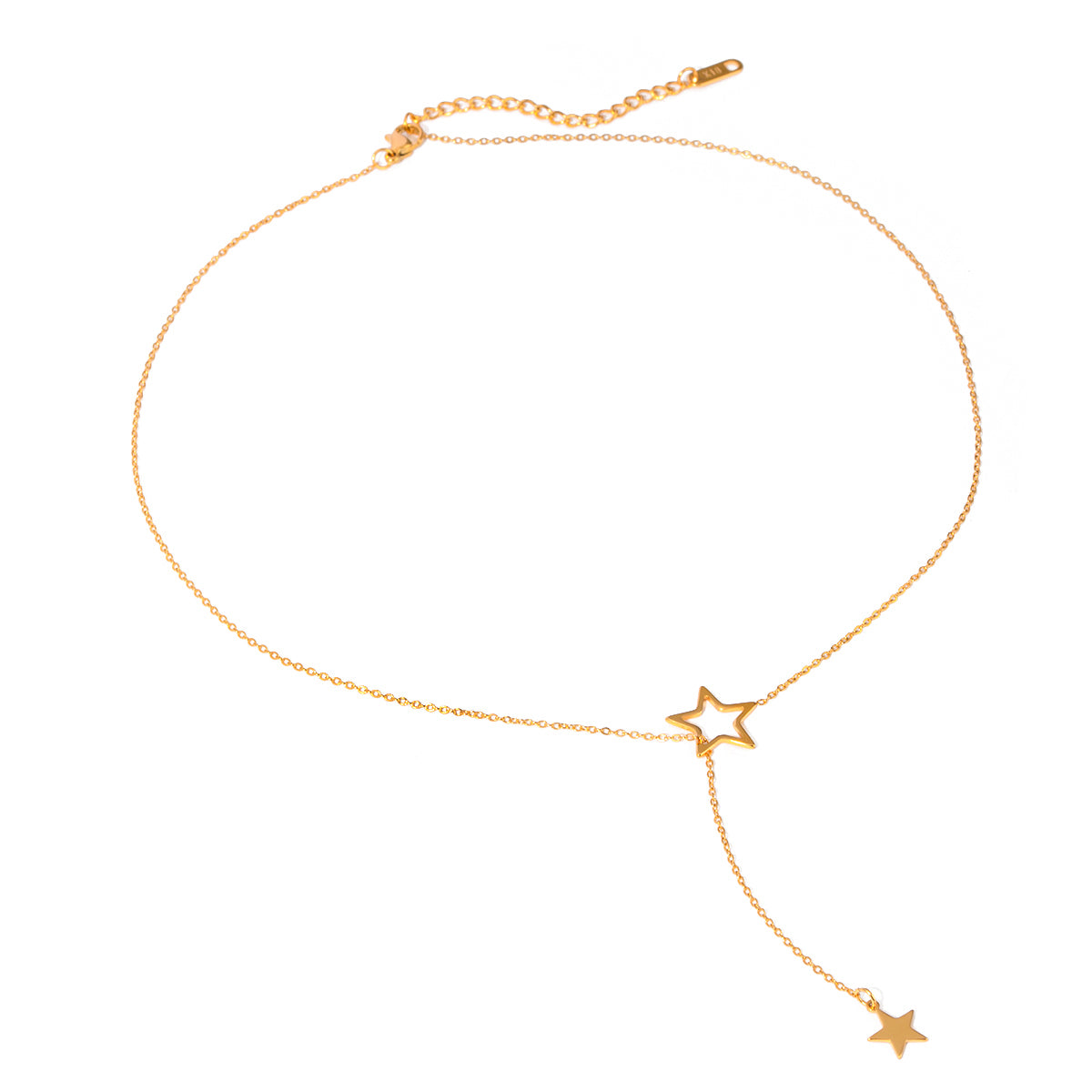 18K Gold Stainless Steel Small and Large Star Pendant Y-Chain Necklace