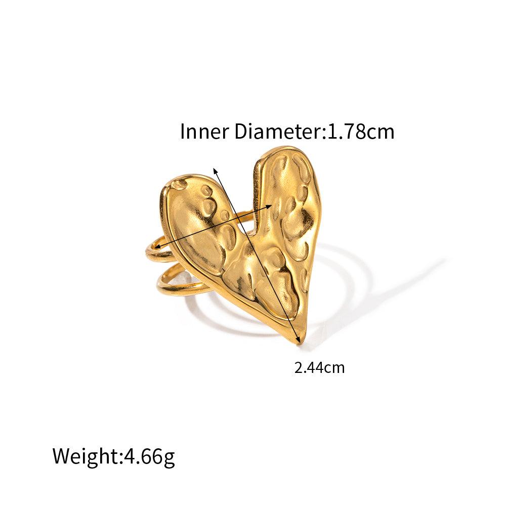 18k Gold Stainless Steel Hammered Heart Ring