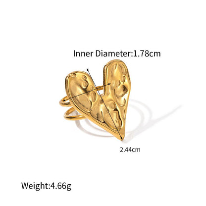 18k Gold Stainless Steel Hammered Heart Ring