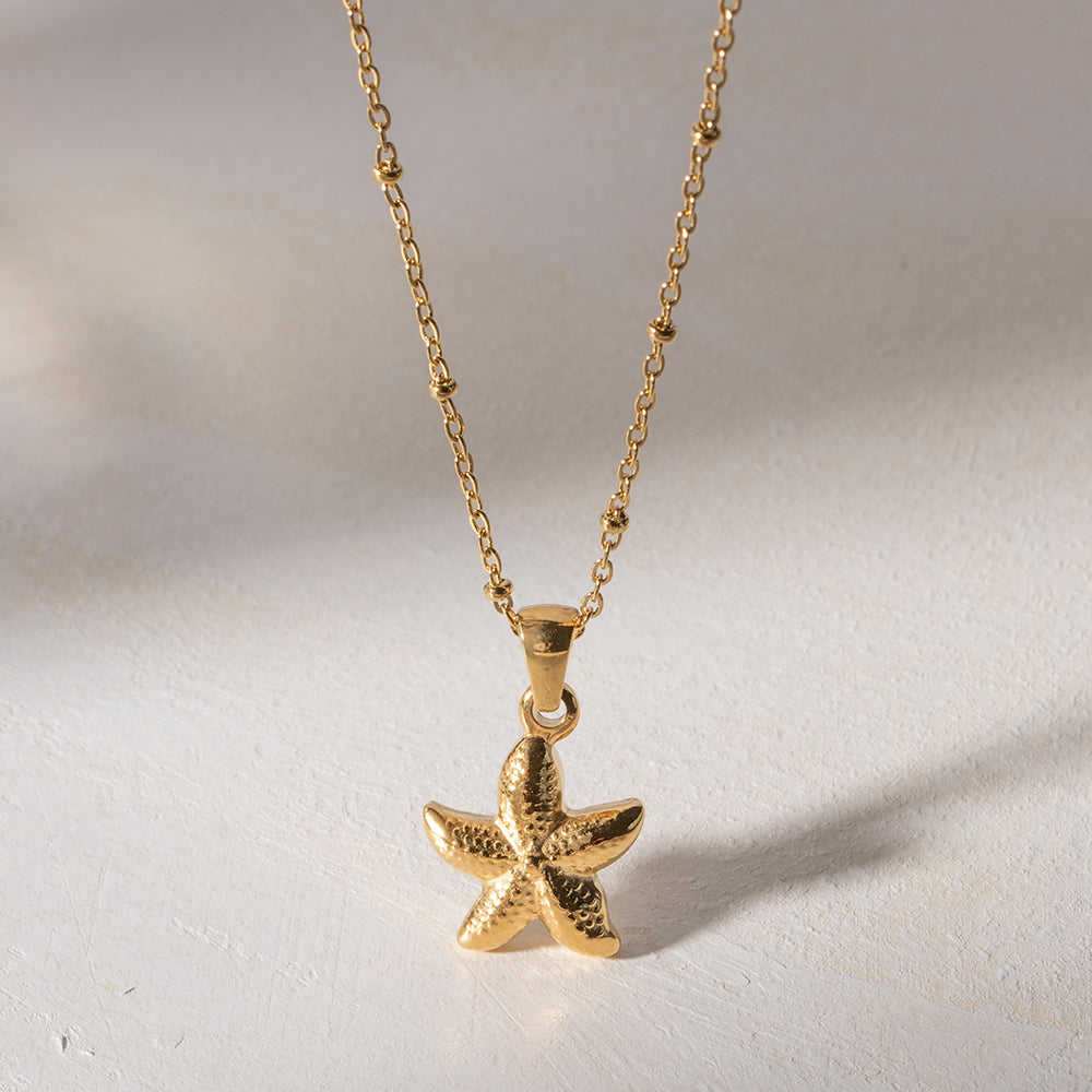 18K Gold Stainless Steel Starfish Pendant Necklace