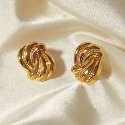 18K Gold Stainless Steel Wave Bar Earrings