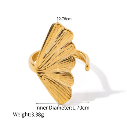 18K Gold Stainless Steel Ginkgo Leaf Ring