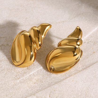 18k Gold Stainless Steel 3D Polished Conch Shell Earrings (Left & Right Pair)