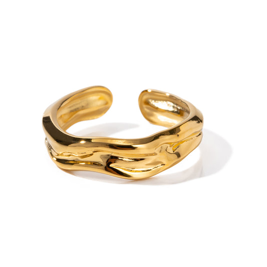 18k Gold Stainless Steel Wrinkled Narrow Stacking Ring