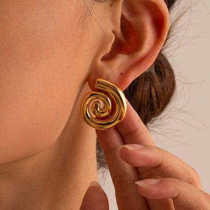 18K Gold Stainless Steel Spiral Earrings