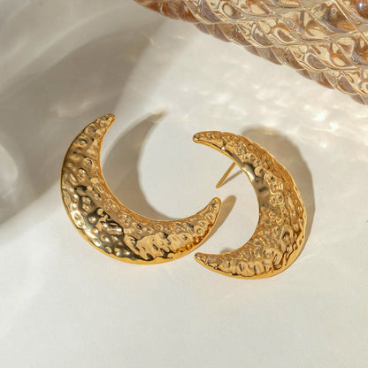 18K Gold Stainless Steel Textured Crescent Earrings (Left and Right)