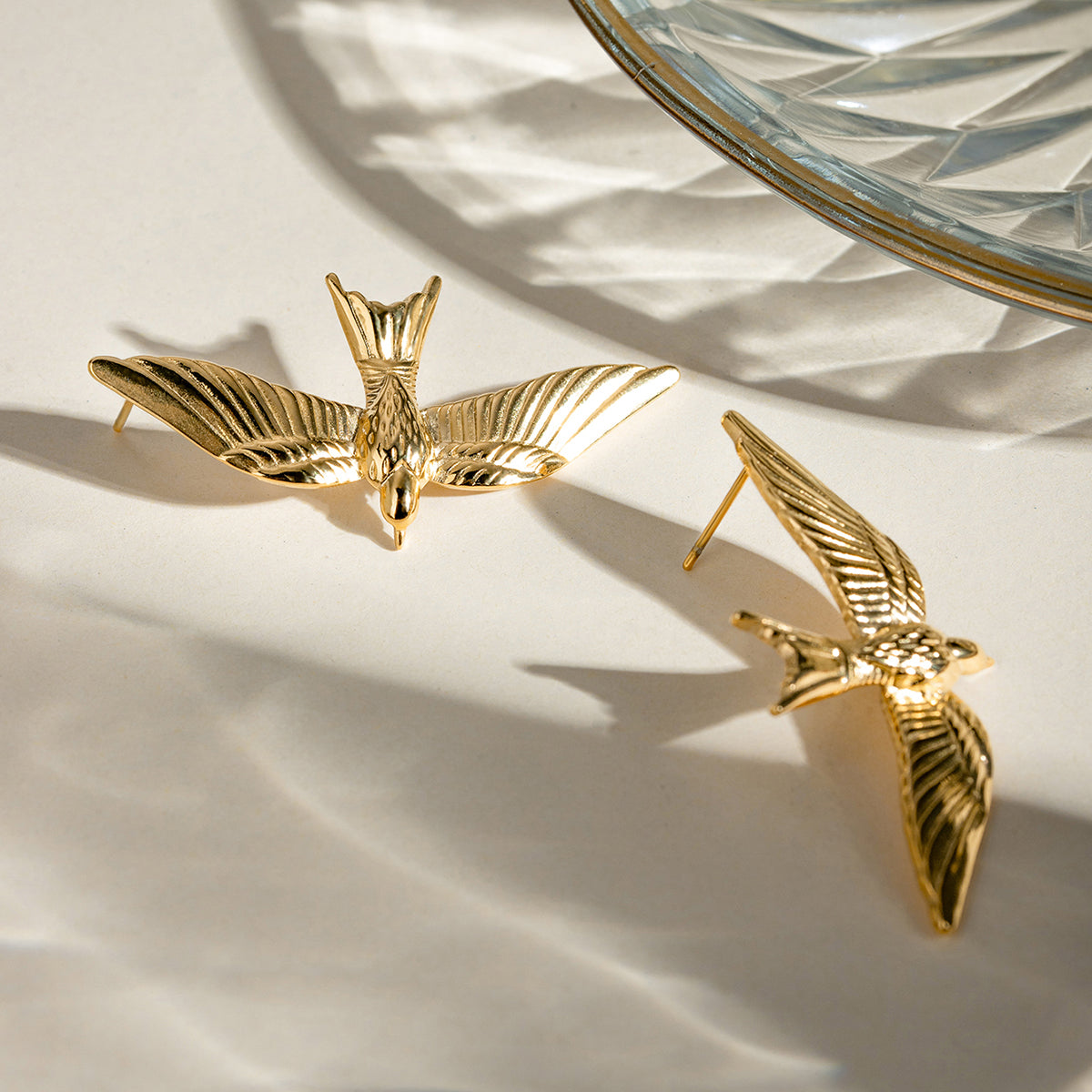 18k Gold Stainless Steel Vintage 3D Flying Bird Earrings