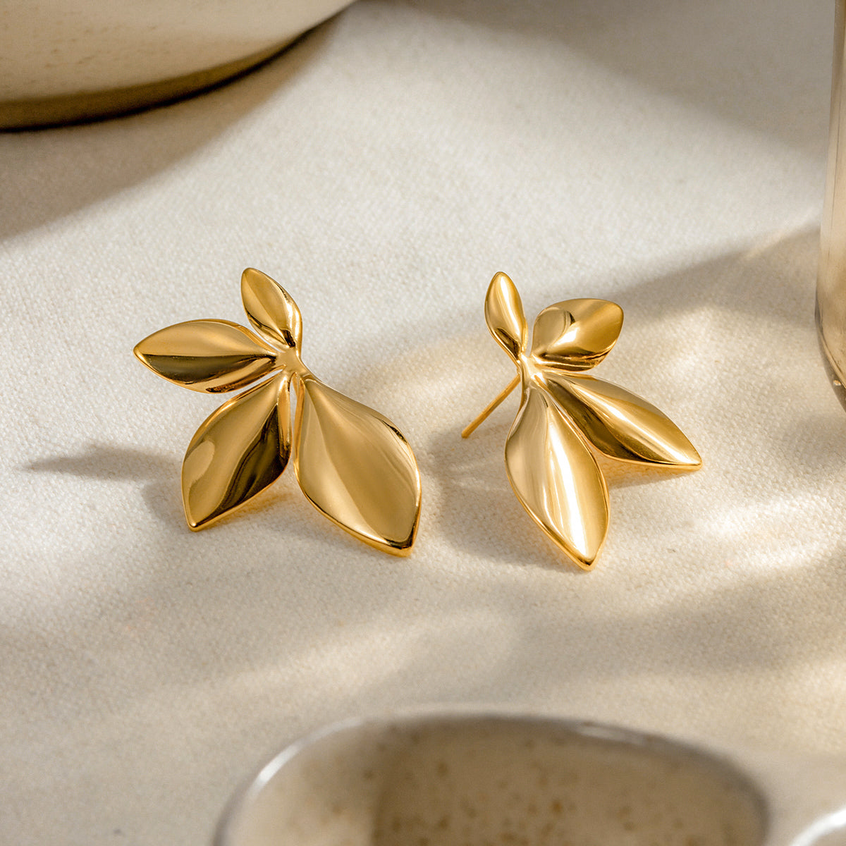 18K Gold Stainless Steel Rotating Gold Leaf Earrings