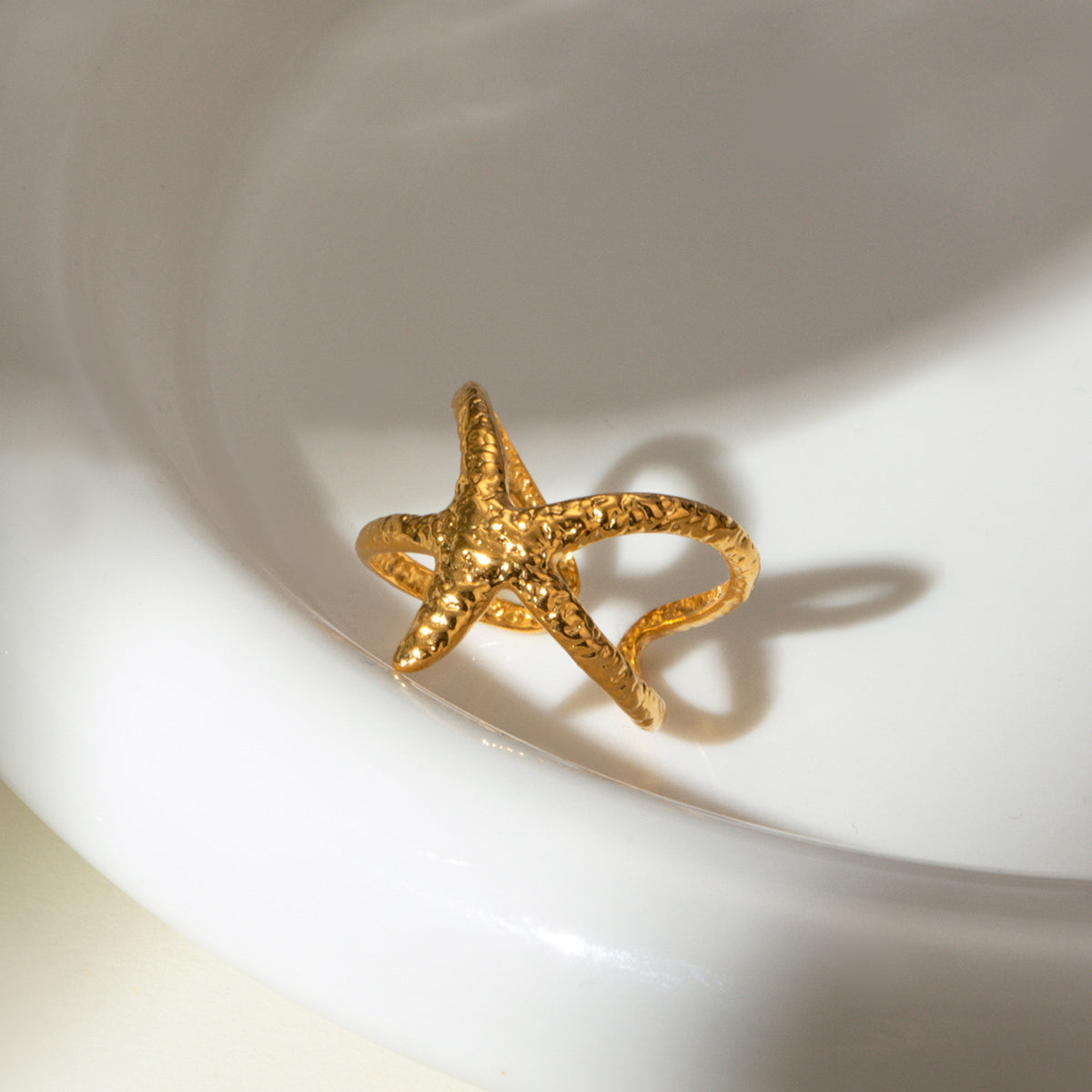 18k Gold Stainless Steel Starfish Open Ring