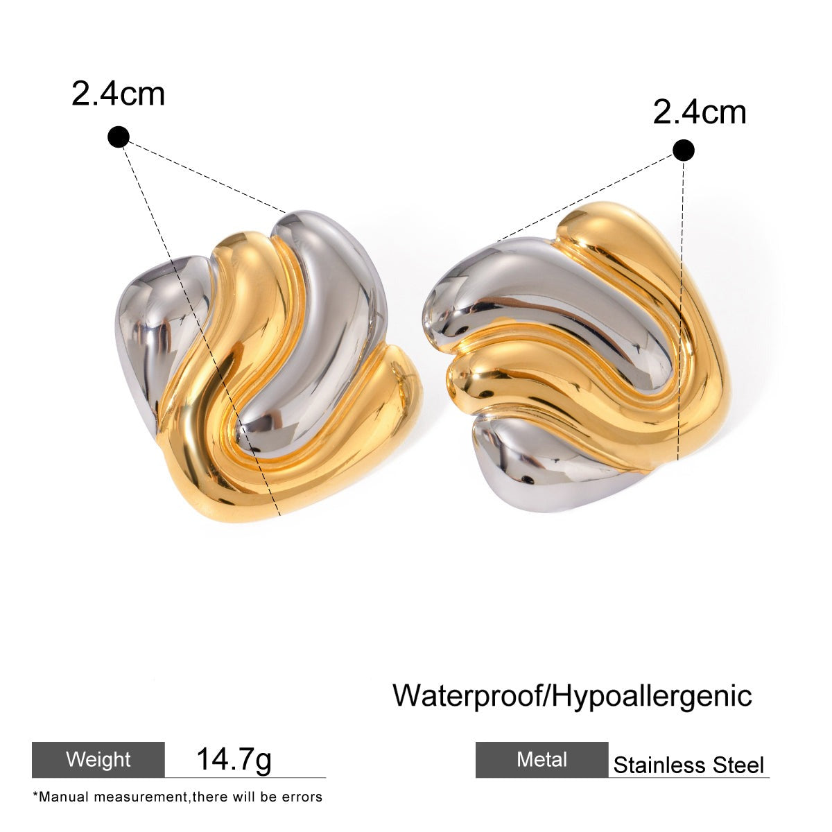 18K Gold Stainless Steel Dual Tone Irregular Concave Earrings