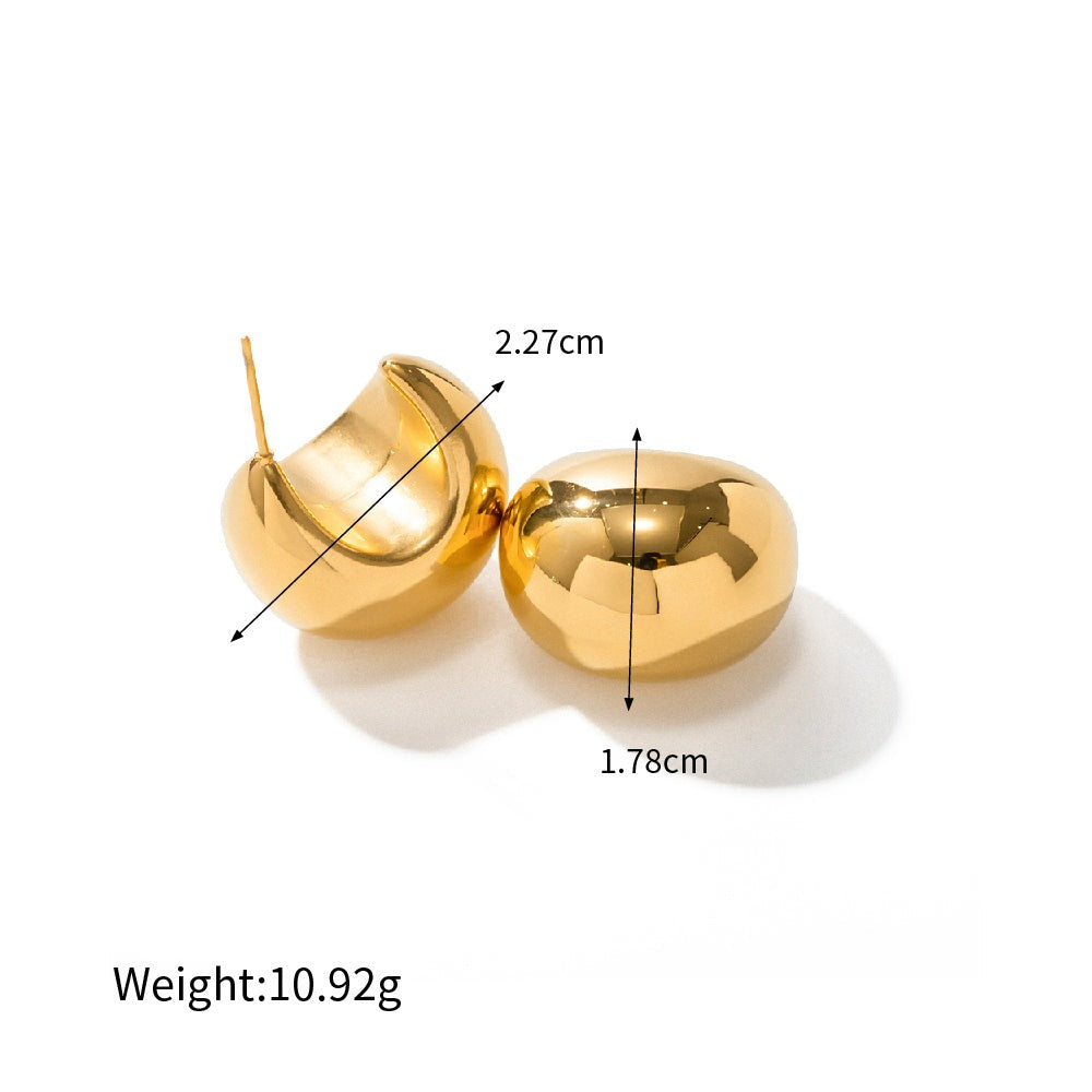 18K Stainless Steel Gold Ball Semi-Circular Chunky Hollow C-Shaped Earrings