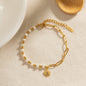 18K Gold Stainless Steel Paperclip Chain & Pearl Bead Sun Pendant Bracelet