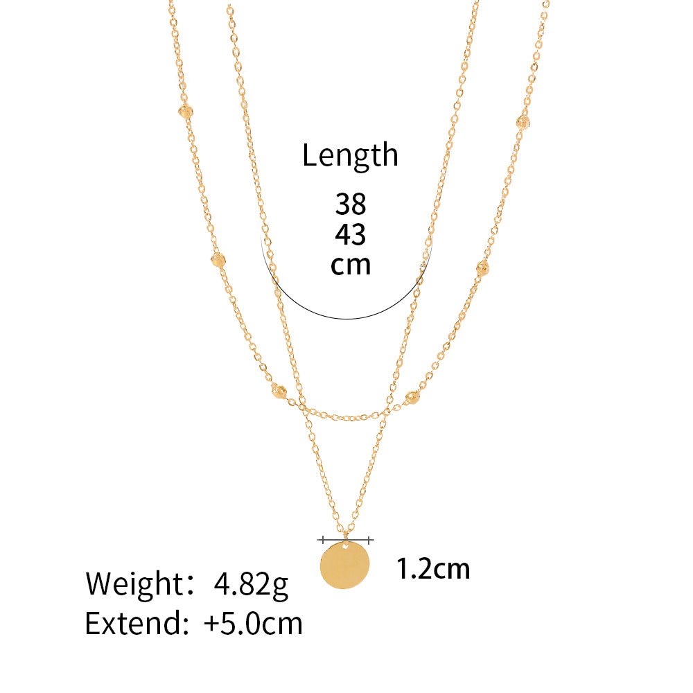 18k Stainless Steel Double-Layer Beaded Chain Pendant Necklace