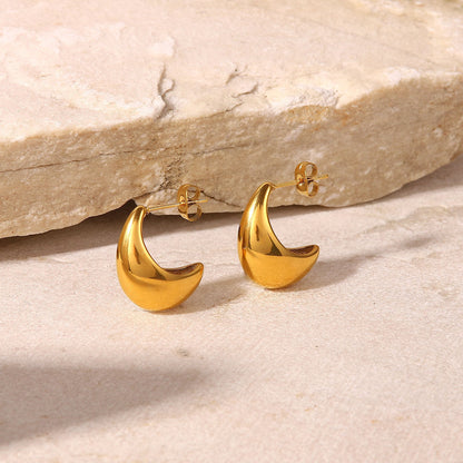 18k Gold French Minimalist Small Bean Hollow Geometric Stud Earrings