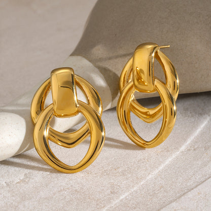 18k Gold Stainless Steel Geometric Metal Double Layer O-Ring Earrings