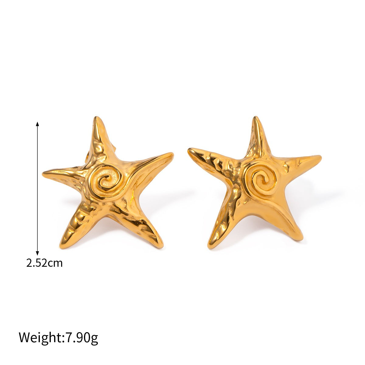 18K Gold Stainless Steel Starfish Swirl Textured Stud Earrings