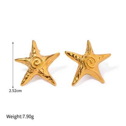 18K Gold Stainless Steel Starfish Swirl Textured Stud Earrings