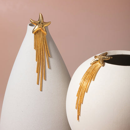 18K Gold Stainless Steel Starfish Tassel Earrings