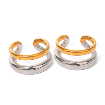 18K Gold Stainless Steel Dual Tone Double Layer Ear Cuff