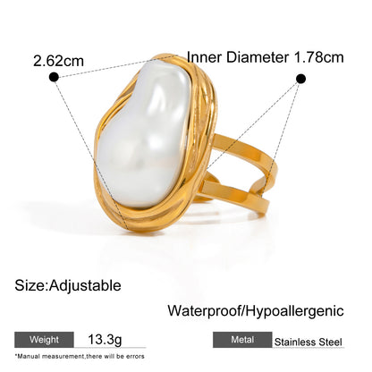 18k Gold Stainless Steel Baroque Pearl Open Ring