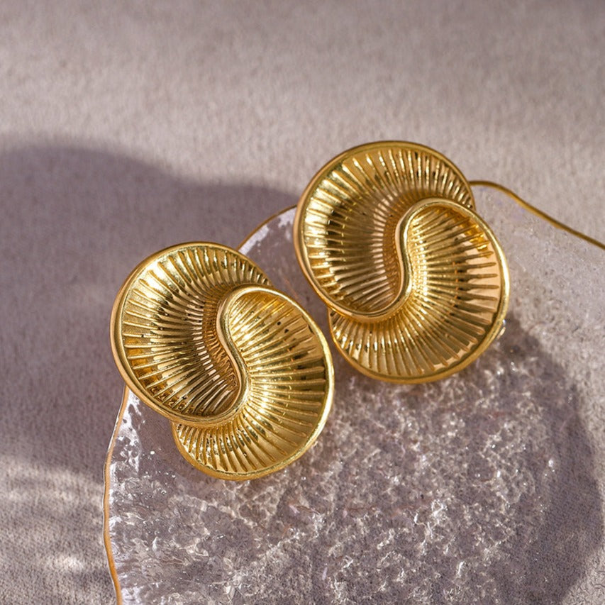 18K Gold Stainless Steel Water Drop Textured Spiral Earrings