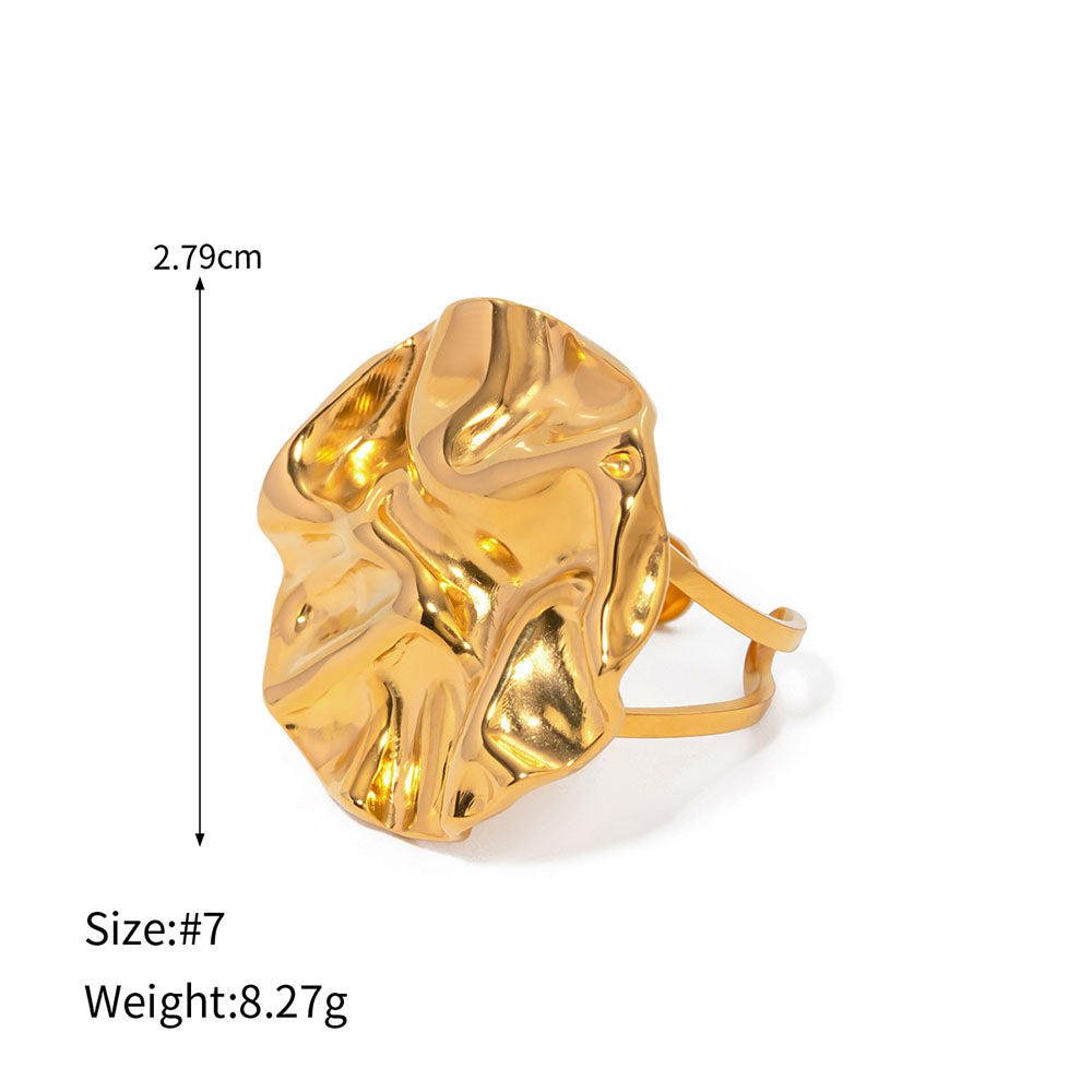 18k Gold Stainless Steel Wrinkled Round Ring