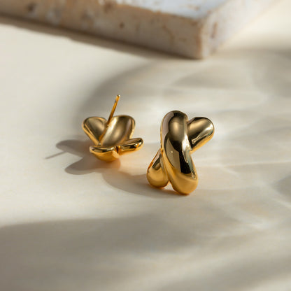 18K Gold Stainless Steel Wide X-Shaped Stud Earrings